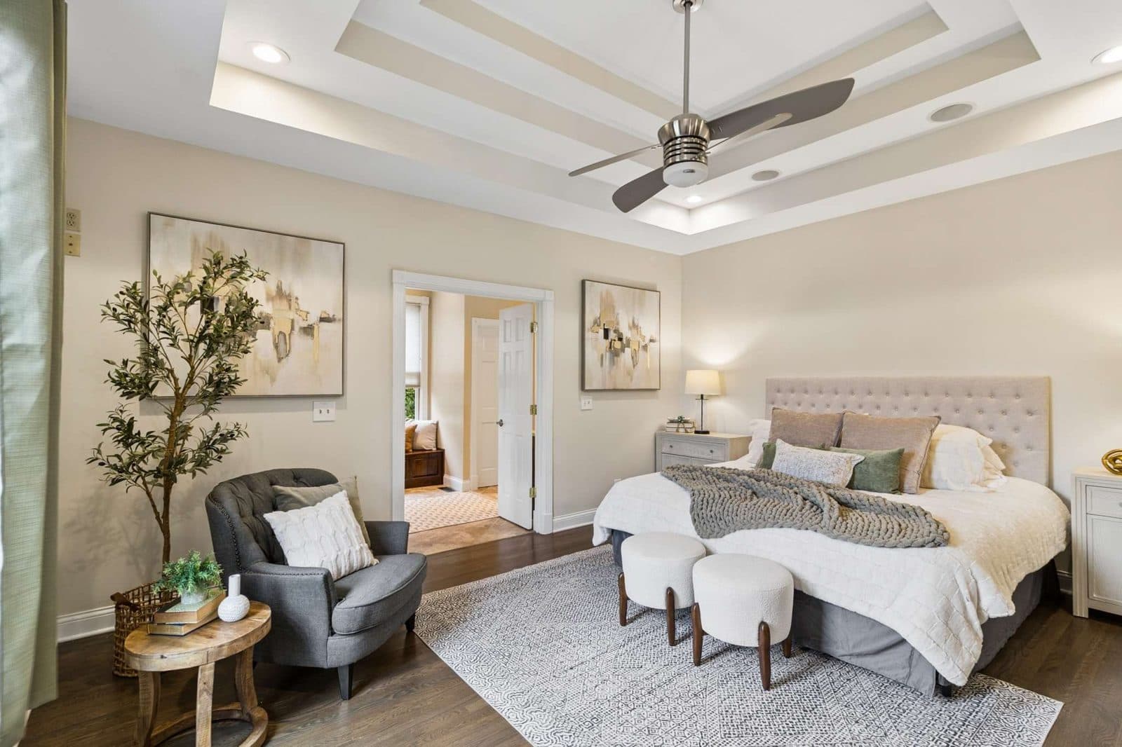 Covered back porch with a ceiling fan at 770 Peach Orchard Dr, Oak Hill Nashville